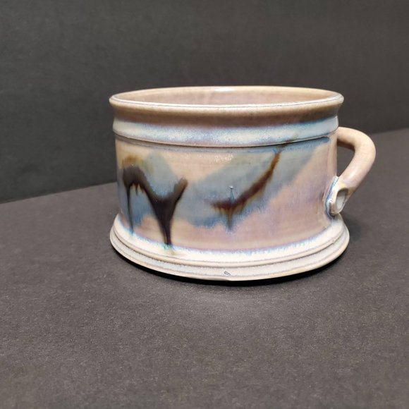 Edgecomb Potters Studio Pottery Bowl, Handmade Side Handle Dish, Beige Purple - Picture 2 of 8